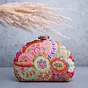 Woman Pink Floral Printed Golden Zari Embroidery Clutch
