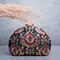 Woman Black Based Multicolored Threadwork Pattern Embroidery Clutch