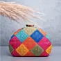 Woman Multicolored Pattern Printed Clutch