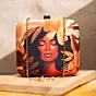 Woman Beige Floral Afro Women Portrait Printed Clutch