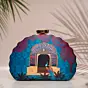 Women Blue Door Printed D-shape Clutch