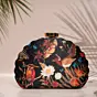 Women Black Bird Island Printed D-shape Clutch