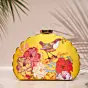 Women Yellow Backdrop Bird Printed D-shape Clutch