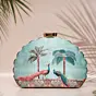 Women Peacock Pattern Printed D-shape Clutch