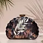 Woman Black Floral Printed D-shape Clutch