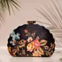 Women Black Flower Printed D-shape Clutch