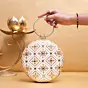Woman White Based Golden Threadwork Embroidery Clutch
