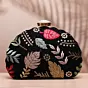 Women Black Multipattern Embroidery Party Clutch