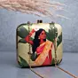 Woman Green Based Indian Girl Portrait Printed Clutch