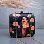 Women Rose And Girl Portrait Printed Clutch