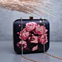Woman Black Based Floral Girl Portrait Printed Clutch