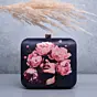 Woman Black Based Floral Girl Portrait Printed Clutch