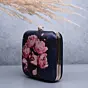 Woman Black Based Floral Girl Portrait Printed Clutch