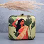 Woman Green Based Indian Girl Portrait Printed Clutch