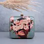 Woman Marine Green Based Floral Girl Portrait Printed Clutch
