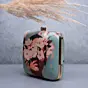 Woman Marine Green Based Floral Girl Portrait Printed Clutch