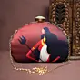 Women Maroon Durga Printed D-Shape Clutch