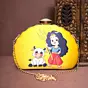 Women Yellow Durga Printed D-Shape Clutch