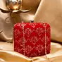 Woman Bright Red Based Golden Sequins Embroidery Clutch