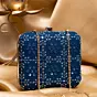 Women Blue Based Silver Threadwork Embroidery Clutch