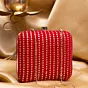Woman Bright Red Based Golden Sequins Embroidery Clutch