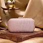 Woman Baby Pink Ribbed Fabric Clutch