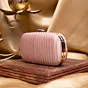 Woman Baby Pink Ribbed Fabric Clutch