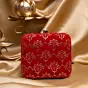 Woman Bright Red Based Golden Sequins Embroidery Clutch