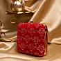 Woman Bright Red Based Golden Sequins Embroidery Clutch