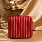 Woman Bright Red Based Golden Sequins Embroidery Clutch