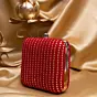 Woman Bright Red Based Golden Sequins Embroidery Clutch