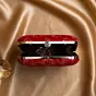 Woman Bright Red Based Golden Sequins Embroidery Clutch