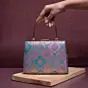 Woman Blue And Pink Floral Pattern Printed Fabric Clutch