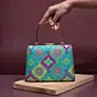 Woman Blue Based Pattern Printed Silk Fabric Clutch