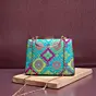 Woman Blue Based Pattern Printed Silk Fabric Clutch