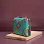 Woman Blue Based Pattern Printed Silk Fabric Clutch