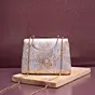 Woman White Based Golden Floral Brocade Fabric Clutch