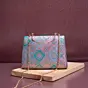 Woman Blue And Pink Floral Pattern Printed Fabric Clutch