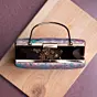Woman Blue And Pink Floral Pattern Printed Fabric Clutch