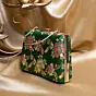 Woman Dark Olive Green Based Floral Pattern Printed Clutch