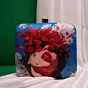 Woman Blue Based Floral Girl With Bold Red Lips Printed Clutch