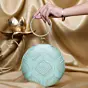 Woman Light Blue Based Golden Sequins Embroidery Clutch