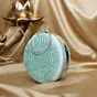 Woman Light Blue Based Golden Sequins Embroidery Clutch