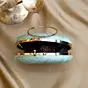 Woman Light Blue Based Golden Sequins Embroidery Clutch