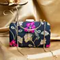 Woman Black Based Pink And Golden Floral Embroidery Clutch