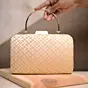 Women Golden Silk Brocade Party Clutch
