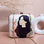 Woman White Based Women Portrait Printed Clutch