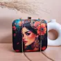 Woman Blue Based Floral Women Portrait Printed Clutch