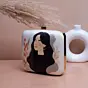 Woman White Based Women Portrait Printed Clutch