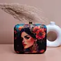 Woman Blue Based Floral Women Portrait Printed Clutch